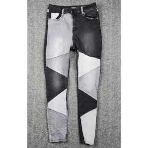 American Bazi Patchwork Jeans Women Medium Black Grey Colorblock Skinny RJH-3849